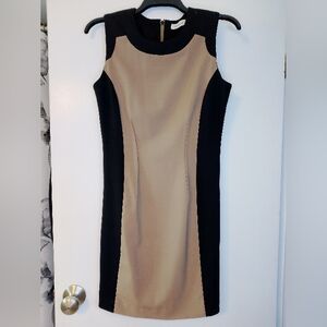 Calvin Klein Black and Tan Colorblock Dress